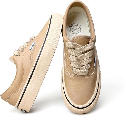 Unisex Sneakers for Women and Men, Retro Brown Microfiber Leather Platform Shoes, Fashion Lace-up Skate Sneakers, Comfortable Anti-Slip Walking Shoes for Adult in Kuwait