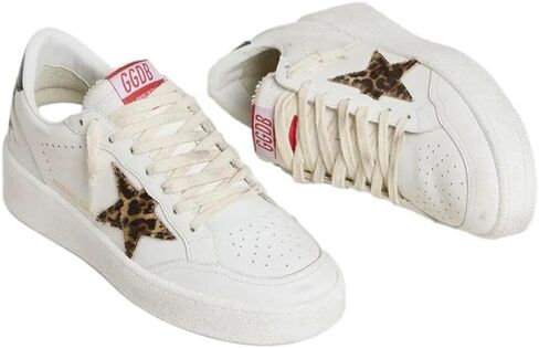Golden Goose Women's Ball Star Leather Sneakers, White/Beige Brown Black Leo/Black in Saudi Arabia