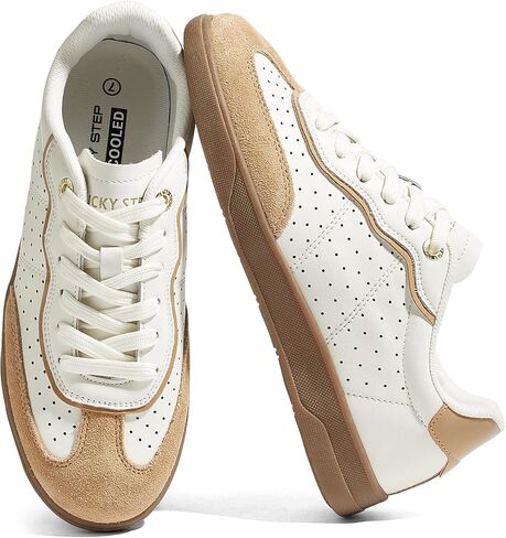 LUCKY STEP Women's Retro Cour Fashion Sneakers Casual Low Top Cow Suede Walking Shoes Anti-Slip Gum Rubber Sole Tennis Skate Footwear in Kuwait