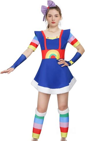 Womens Blue Dress Brite Costume Outfit Crown Hairband Oversleeve Leg Warmer Full Set Halloween Cosplay Party Suit in Kuwait