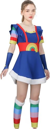 Womens Blue Dress Brite Costume Outfit Crown Hairband Oversleeve Leg Warmer Full Set Halloween Cosplay Party Suit in Kuwait