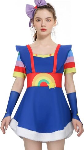 Womens Blue Dress Brite Costume Outfit Crown Hairband Oversleeve Leg Warmer Full Set Halloween Cosplay Party Suit in Kuwait