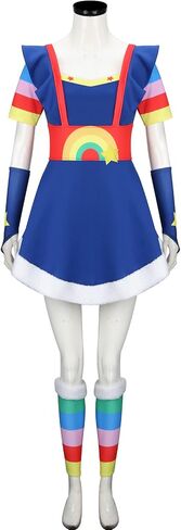 Womens Blue Dress Brite Costume Outfit Crown Hairband Oversleeve Leg Warmer Full Set Halloween Cosplay Party Suit in Kuwait