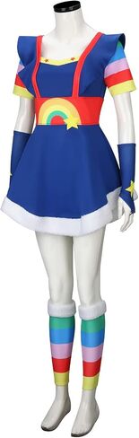 Womens Blue Dress Brite Costume Outfit Crown Hairband Oversleeve Leg Warmer Full Set Halloween Cosplay Party Suit in Kuwait