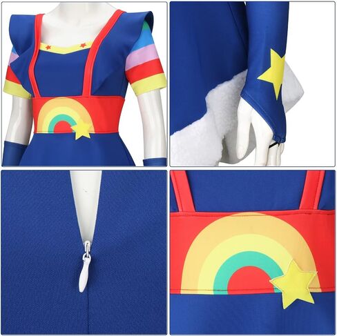 Womens Blue Dress Brite Costume Outfit Crown Hairband Oversleeve Leg Warmer Full Set Halloween Cosplay Party Suit in Kuwait