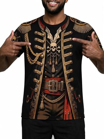 Pirate Captain Novelty Tee Funny3D Print Graphic Shirts Cosplay Costume Tee Crewneck Short Sleeve Casual Top in Saudi Arabia