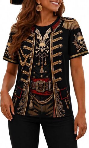 Pirate Captain Novelty Tee Funny3D Print Graphic Shirts Cosplay Costume Tee Crewneck Short Sleeve Casual Top in Saudi Arabia