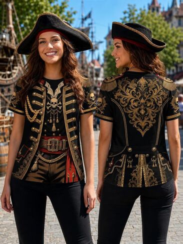 Pirate Captain Novelty Tee Funny3D Print Graphic Shirts Cosplay Costume Tee Crewneck Short Sleeve Casual Top in Saudi Arabia