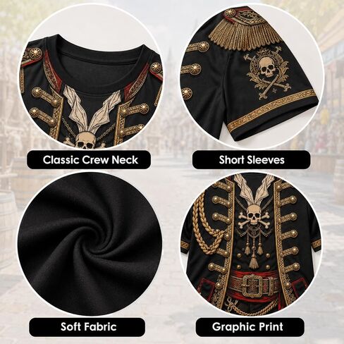 Pirate Captain Novelty Tee Funny3D Print Graphic Shirts Cosplay Costume Tee Crewneck Short Sleeve Casual Top in Saudi Arabia