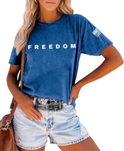 4th of July Shirts for Women Freedom T-Shirt American Flag Graphic Tees Patriotic Crewneck Short Sleeve Tops in Saudi Arabia