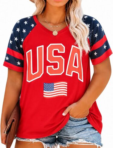 Plus Size Tops American Flag Shirts Womens 4th of July Tops USA USA Patriotic Graphic V Neck Tees for Independence Day in Saudi Arabia