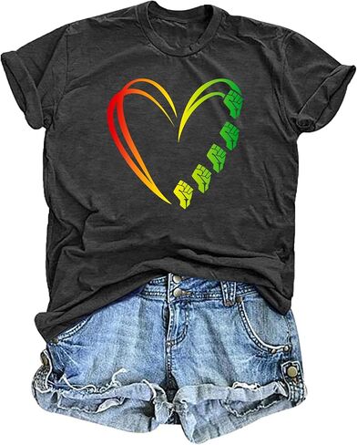 VVNTY Black History T Shirts: Women African American Heart Graphic Tee Black History Month Valentine Tshirt in Kuwait