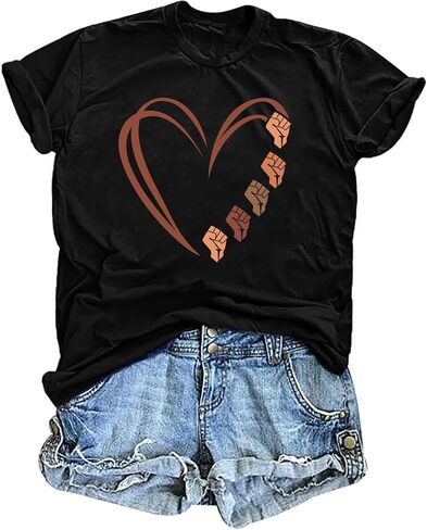 VVNTY Black History T Shirts: Women African American Heart Graphic Tee Black History Month Valentine Tshirt in Kuwait