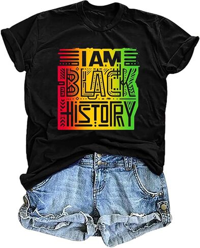 VVNTY Black History T Shirts: Women African American Heart Graphic Tee Black History Month Valentine Tshirt in Kuwait