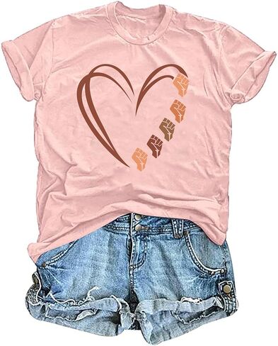 VVNTY Black History T Shirts: Women African American Heart Graphic Tee Black History Month Valentine Tshirt in Kuwait
