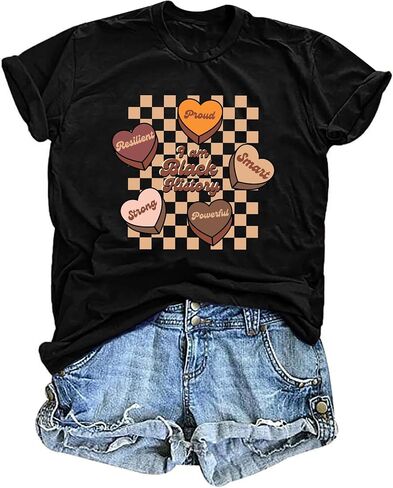 VVNTY Black History T Shirts: Women African American Heart Graphic Tee Black History Month Valentine Tshirt in Kuwait