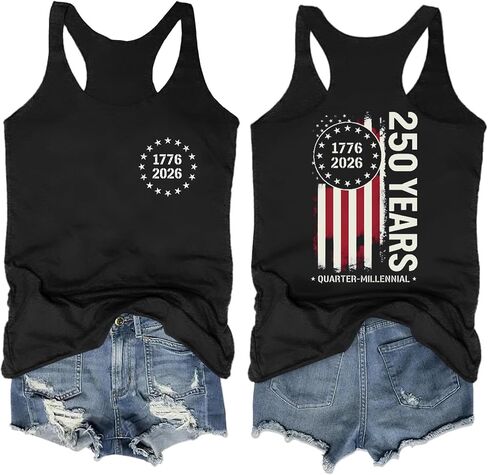 hohololo 250th Anniversary USA Tank Tops Women USA T Shirt American Flag Shirts 4th of July Patriotic Sleeveless Tee in Saudi Arabia