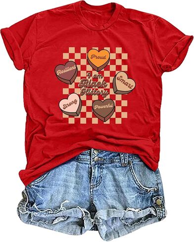 VVNTY Black History T Shirts: Women African American Heart Graphic Tee Black History Month Valentine Tshirt in Kuwait