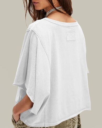 Women's Oversized Cotton T Shirt Loose Fit Casual Short Sleeve Summer Top 2026 Vintage Washed Basic Tees(White,M) in Saudi Arabia
