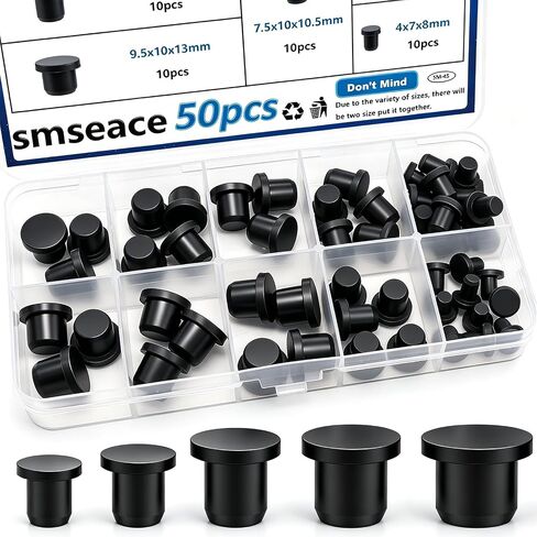 smseace 50Pack Rubber Plugs for Round Holes 5-Sizes Used for 4-9.5mm ID Hole Silicone Rubber Hole Plugs in Biscuits & Plugs in Saudi Arabia