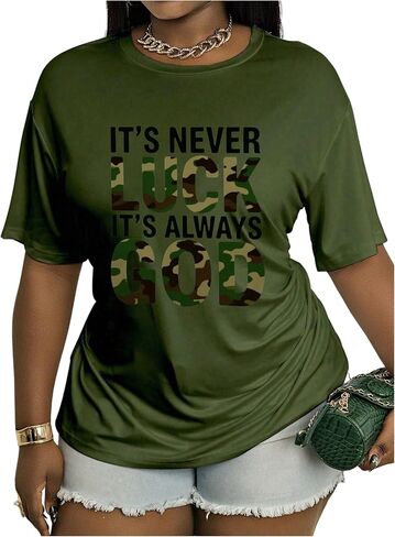SOLY HUX Women's Plus Size Graphic Tees Camo Letter Shirts Short Sleeve Crew Neck Summer T-Shirt Tops in Kuwait
