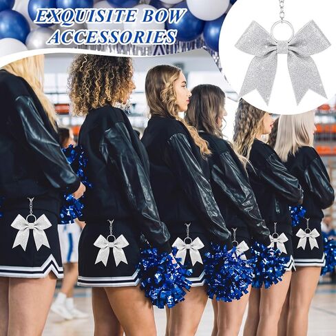 Patelai 6 Pack Cheer Backpack with Bow Keychain Cheerleading Glitter Large Capacity Bags for Cheerleaders Cheerleading Gift (Silver) in Kuwait
