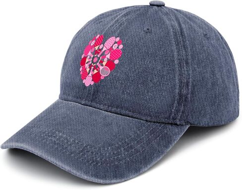Pickleballs-Hearts Valentine's-Day Hats for Men Trendy Washed Distressed Navy Blue in Kuwait