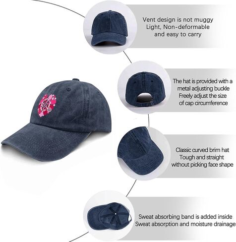 Pickleballs-Hearts Valentine's-Day Hats for Men Trendy Washed Distressed Navy Blue in Kuwait