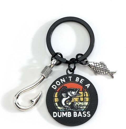 Fish Keychain,Don't Be A Dumb Bass Keychain for Dad Boyfriend,Fishing Stuff Fishing Gifts for Men Birthday Christmas in Kuwait