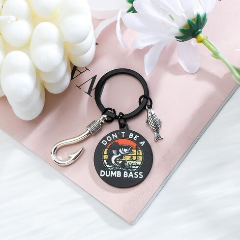 Fish Keychain,Don't Be A Dumb Bass Keychain for Dad Boyfriend,Fishing Stuff Fishing Gifts for Men Birthday Christmas in Kuwait