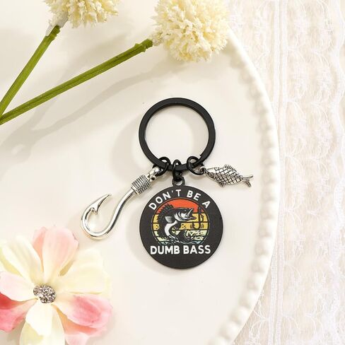 Fish Keychain,Don't Be A Dumb Bass Keychain for Dad Boyfriend,Fishing Stuff Fishing Gifts for Men Birthday Christmas in Kuwait