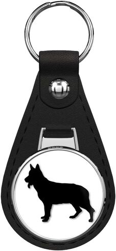German Shepherd Dog Breed Black Leather Keychain with Silver Keyring Key chain in Kuwait
