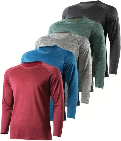 5 Pack Men's New Quick-Drying Summer-Autumn Long-Sleeved Round-Neck T-Shirt in Saudi Arabia