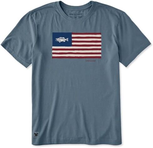 Life is Good Men's Fish Flag Short Sleeve Crusher Tee, Slate Blue in Kuwait