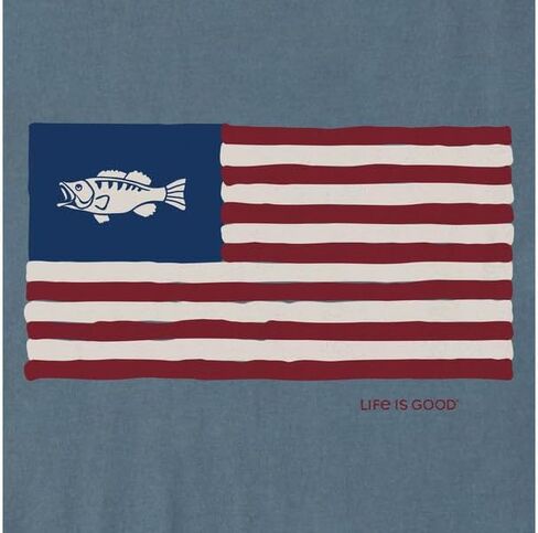 Life is Good Men's Fish Flag Short Sleeve Crusher Tee, Slate Blue in Kuwait