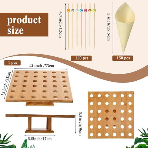 150pc Disposable Wooden Food Cones with 36 Holes Bamboo Ice Cream Cone Holder Display Stand and 150 Colorful Bamboo Stick for Restaurant Catered Events Party or Buffets Ice Cream Food Trucks in Saudi Arabia