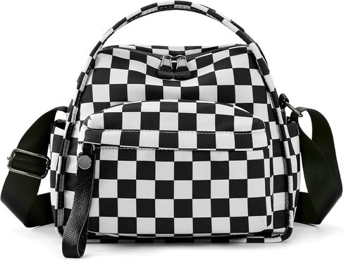 Checkered Nylon Crossbody Bags for Women Soft Handbag with Top Handle Casual Shoulder Bag Checkered Square Purse in Saudi Arabia
