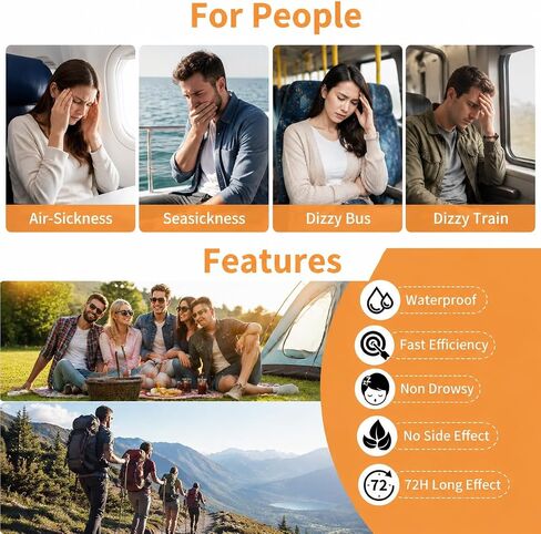 Motion Sickness Patches for Travel, Nausea Relief Patches for Car, Cruise & Flight, Compact Anti Nausea Patch, Behind the Ear Application, Non-Drowsy, Travel Essentials for Adults, 30 Patches in Kuwait