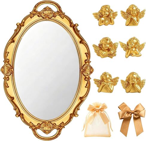 YUSONG Vintage Oval Wall Mirror,14.5 x 10 Inches,Small Antique Decorative Mirror with Plastic Frame,Hanging Vintage Style Mirror for Living Room,Bedroom,Dresser. (Gold) in Saudi Arabia