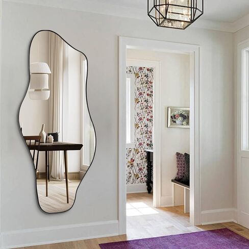 Irregular Mirror, 59"x25.5" Asymmetrical Full Length Mirrors, Large Abstract Frameless Mirror Decorative, Unique Shaped Mirrors for Living Room Bathroom Bedroom Hallway Entryway Fireplace in Saudi Arabia