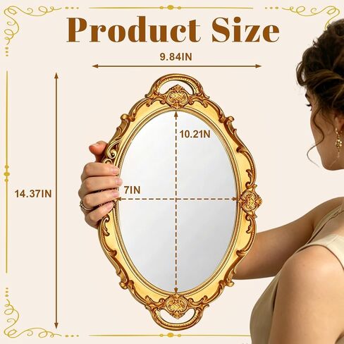 YUSONG Vintage Oval Wall Mirror,14.5 x 10 Inches,Small Antique Decorative Mirror with Plastic Frame,Hanging Vintage Style Mirror for Living Room,Bedroom,Dresser. (Gold) in Saudi Arabia