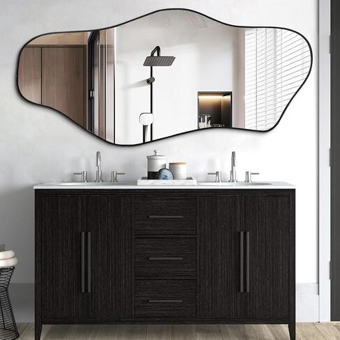 Irregular Mirror, 59"x25.5" Asymmetrical Full Length Mirrors, Large Abstract Frameless Mirror Decorative, Unique Shaped Mirrors for Living Room Bathroom Bedroom Hallway Entryway Fireplace in Saudi Arabia