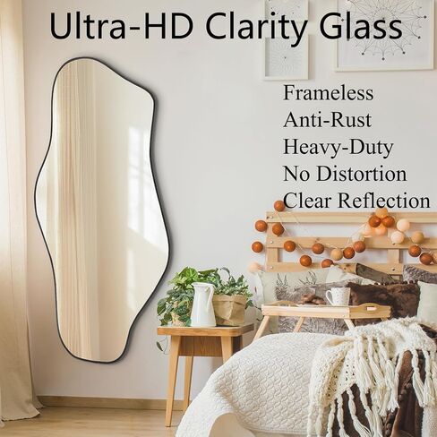 Irregular Mirror, 59"x25.5" Asymmetrical Full Length Mirrors, Large Abstract Frameless Mirror Decorative, Unique Shaped Mirrors for Living Room Bathroom Bedroom Hallway Entryway Fireplace in Saudi Arabia