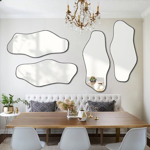 Irregular Mirror, 59"x25.5" Asymmetrical Full Length Mirrors, Large Abstract Frameless Mirror Decorative, Unique Shaped Mirrors for Living Room Bathroom Bedroom Hallway Entryway Fireplace in Saudi Arabia