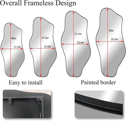Irregular Mirror, 59"x25.5" Asymmetrical Full Length Mirrors, Large Abstract Frameless Mirror Decorative, Unique Shaped Mirrors for Living Room Bathroom Bedroom Hallway Entryway Fireplace in Saudi Arabia