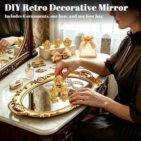 YUSONG Vintage Oval Wall Mirror,14.5 x 10 Inches,Small Antique Decorative Mirror with Plastic Frame,Hanging Vintage Style Mirror for Living Room,Bedroom,Dresser. (Gold) in Saudi Arabia