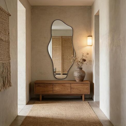 Irregular Mirror, 59"x25.5" Asymmetrical Full Length Mirrors, Large Abstract Frameless Mirror Decorative, Unique Shaped Mirrors for Living Room Bathroom Bedroom Hallway Entryway Fireplace in Saudi Arabia