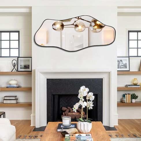 Irregular Mirror, 59"x25.5" Asymmetrical Full Length Mirrors, Large Abstract Frameless Mirror Decorative, Unique Shaped Mirrors for Living Room Bathroom Bedroom Hallway Entryway Fireplace in Saudi Arabia
