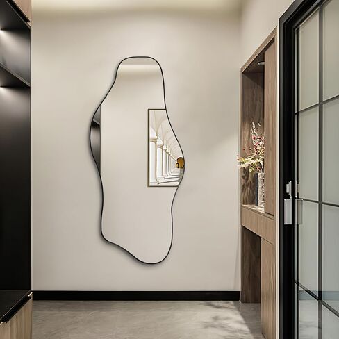 Irregular Mirror, 59"x25.5" Asymmetrical Full Length Mirrors, Large Abstract Frameless Mirror Decorative, Unique Shaped Mirrors for Living Room Bathroom Bedroom Hallway Entryway Fireplace in Saudi Arabia