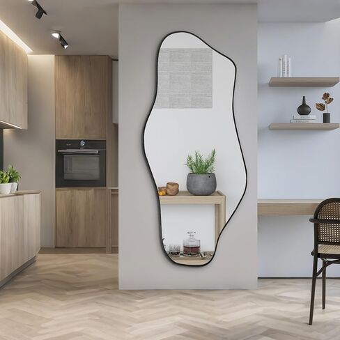 Irregular Mirror, 59"x25.5" Asymmetrical Full Length Mirrors, Large Abstract Frameless Mirror Decorative, Unique Shaped Mirrors for Living Room Bathroom Bedroom Hallway Entryway Fireplace in Saudi Arabia